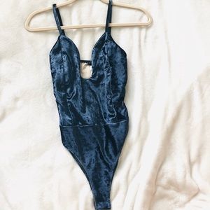 Suede Dark Blue Bodysuit